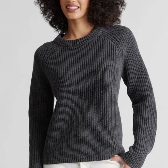 Quince Sweaters - Quince 100% Organic Cotton Fisherman Crew Sweater Charcoal Medium